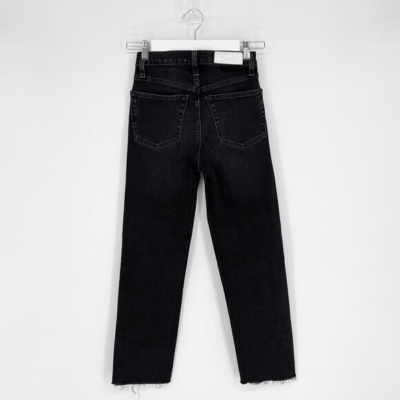 RE/DONE 70s Stove Pipe Jeans Women’s 23 Washed Noir Black Straight Raw Hem - Picture 7 of 7